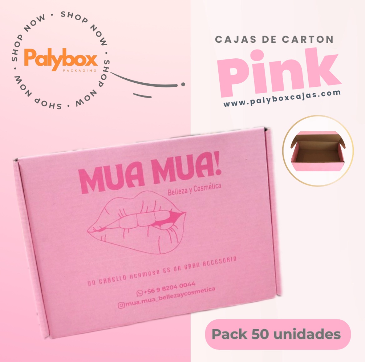 CAJAS ROSADAS LOGO 20x14x6 (50U) – Palybox