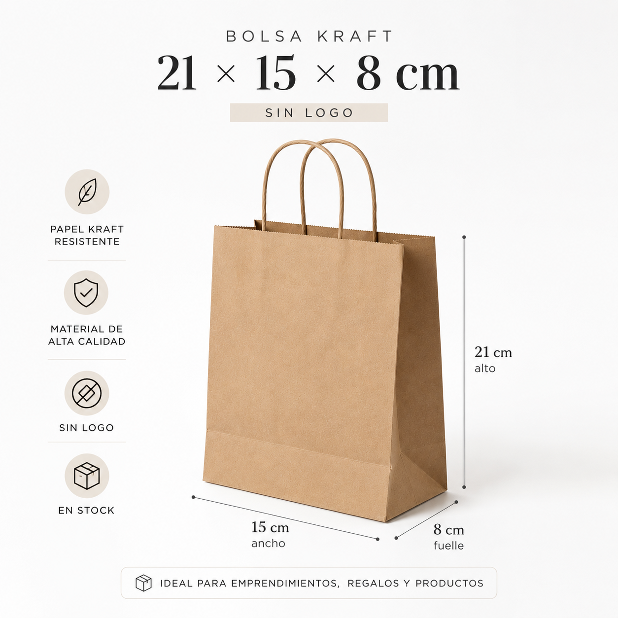 BOLSA KRAFT S CON MANILLA 15x21x8