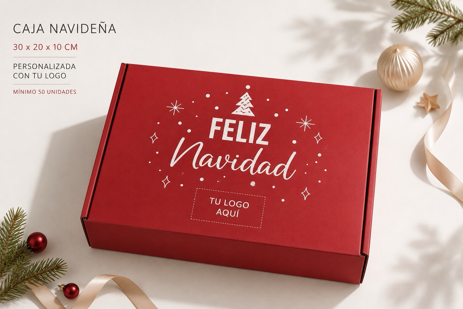 🎄CAJA NAVIDAD 30x20x10 CON LOGO 💳 3 cuotas de $23.167 sin interés